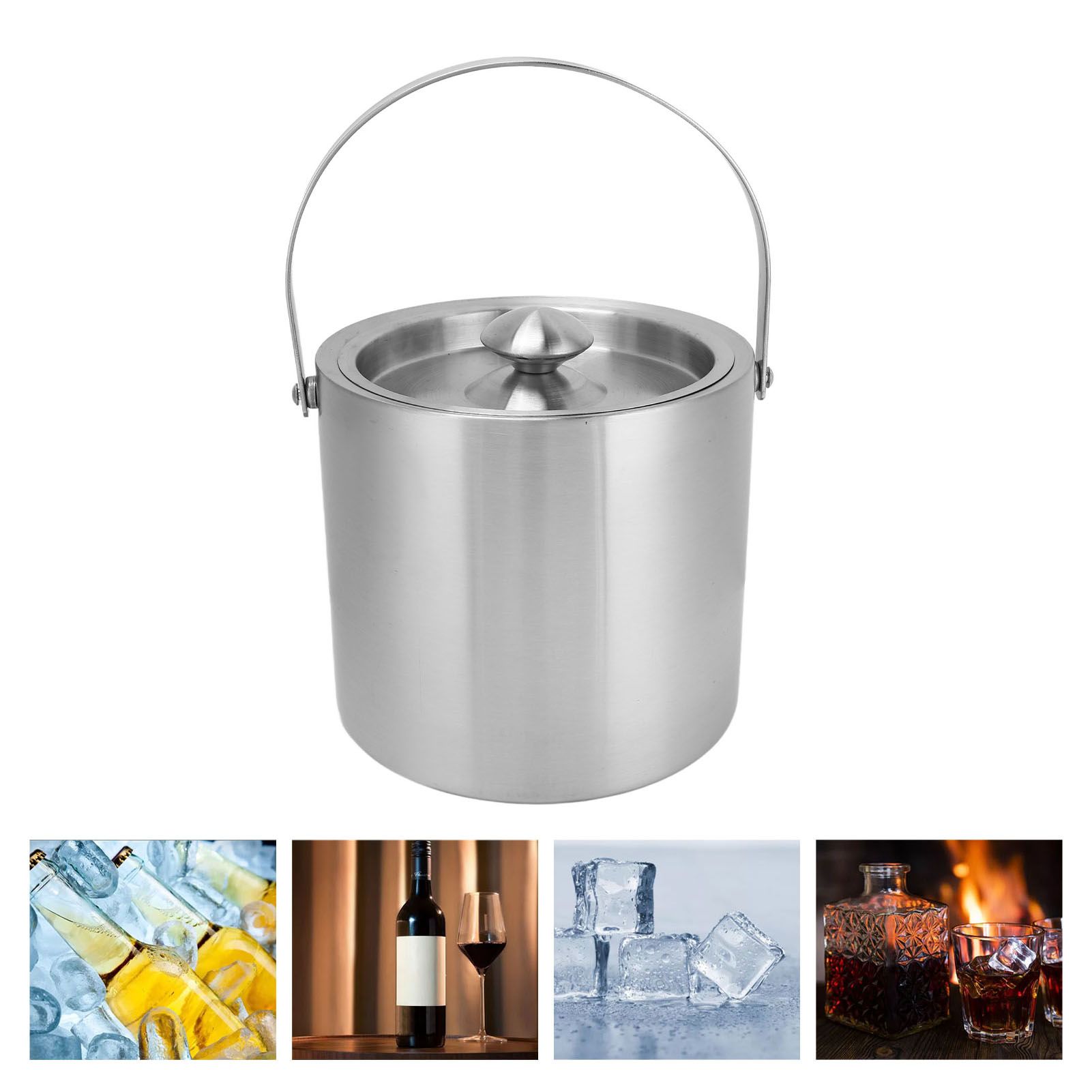 Ice Bucket Stainless Steel 3L Double Wall Insulated Ice Bucket with Lid for view 12
