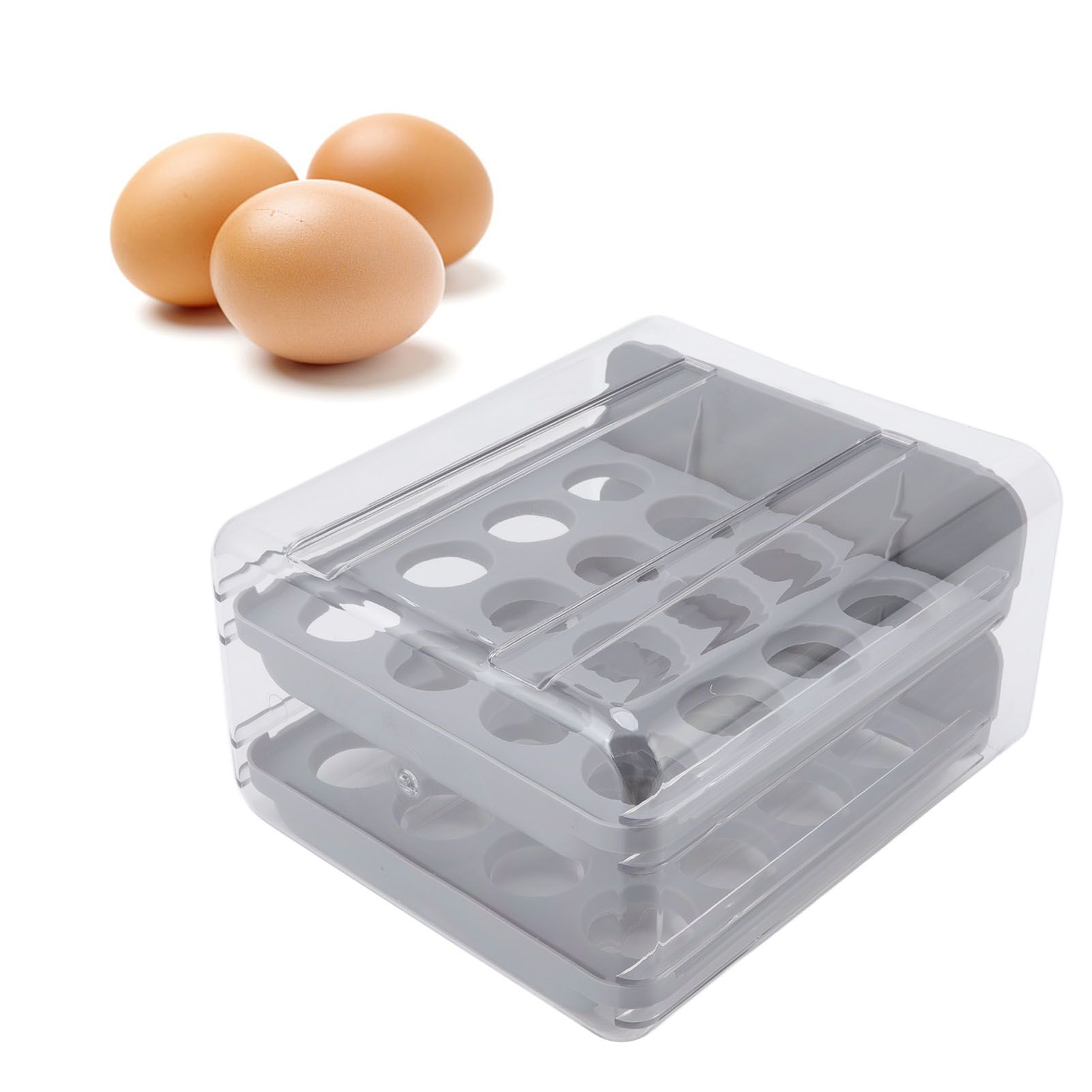 Egg Drawer Double Layer Transparent 32 Lattice Large Capacity Egg Storage Box view 12