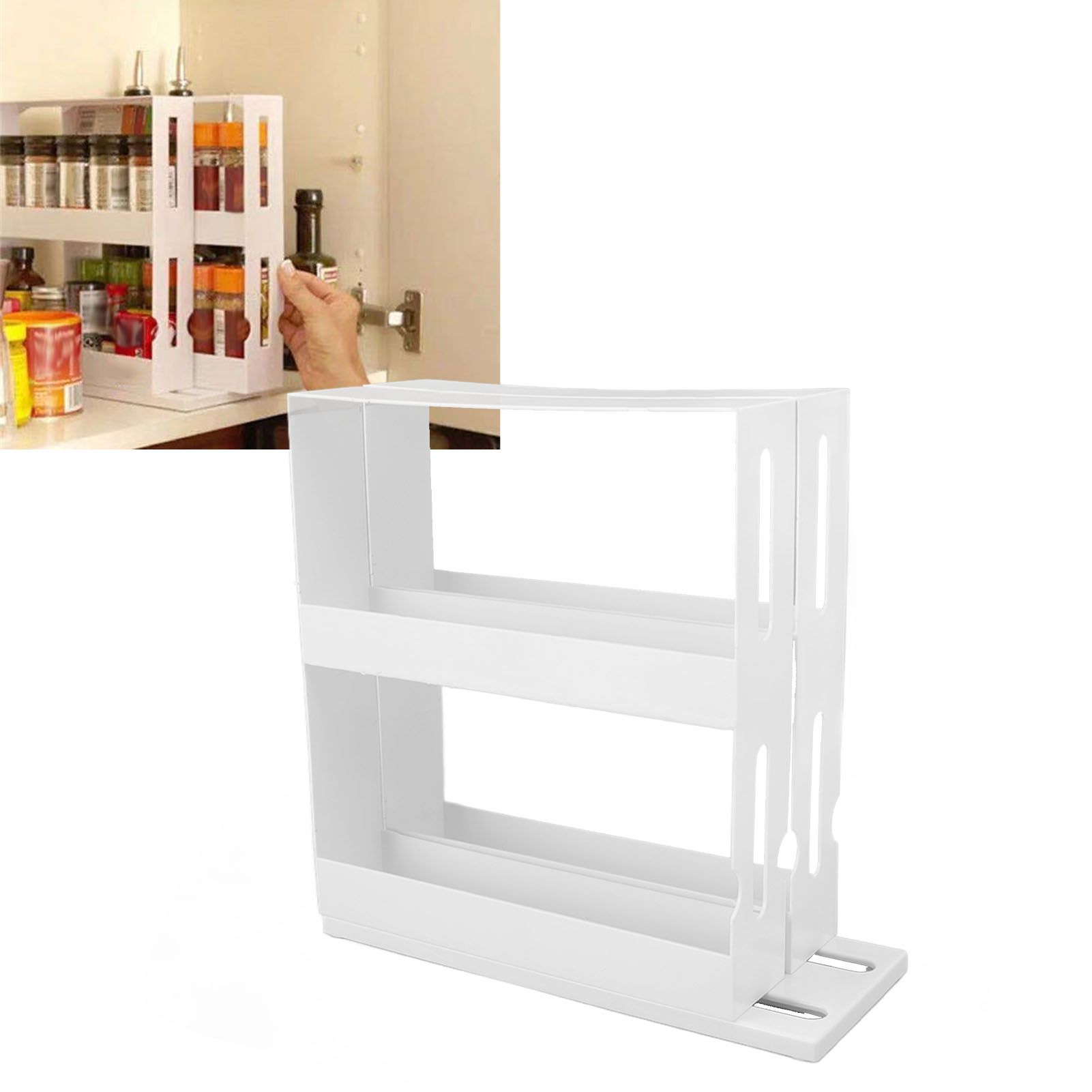 Sliding Spice Rack Slidable Design 2 Tiers Large Capacity Nonslip Bottom view 11