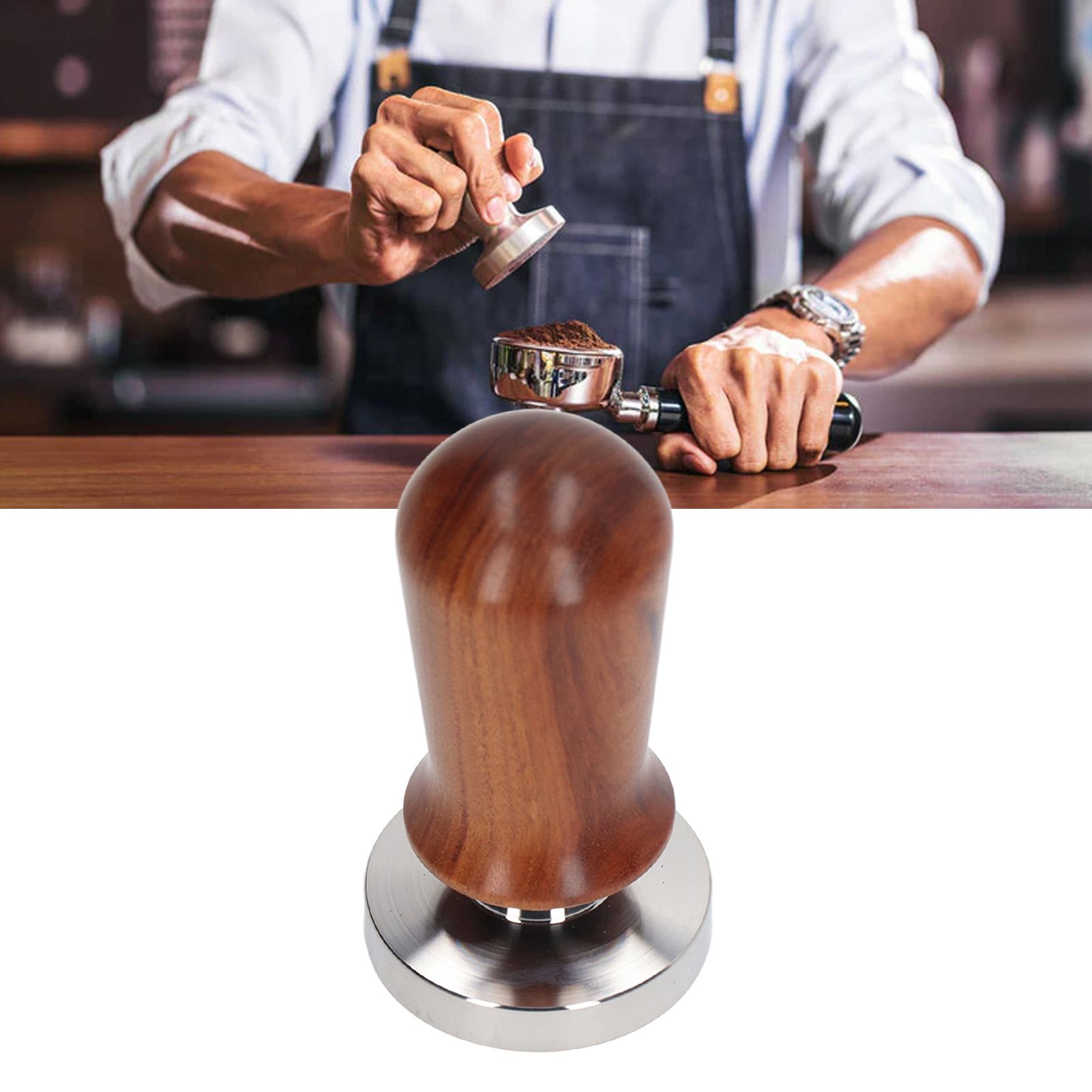 Coffee Tamper Separate Design Stainless Steel Ergonomic Wood Handle Portable view 12