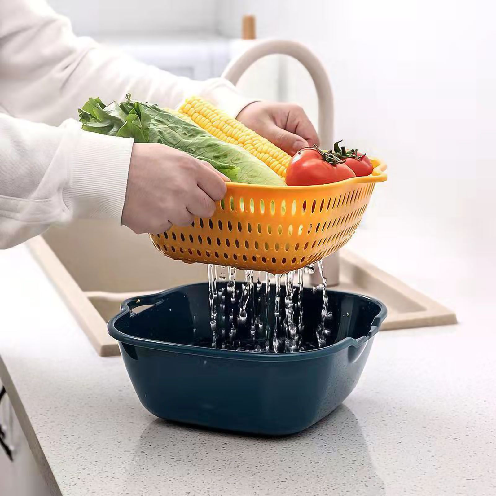 Drain Basket Double Layer Side Handle PP Rapid Draining Thickened Washing view 3
