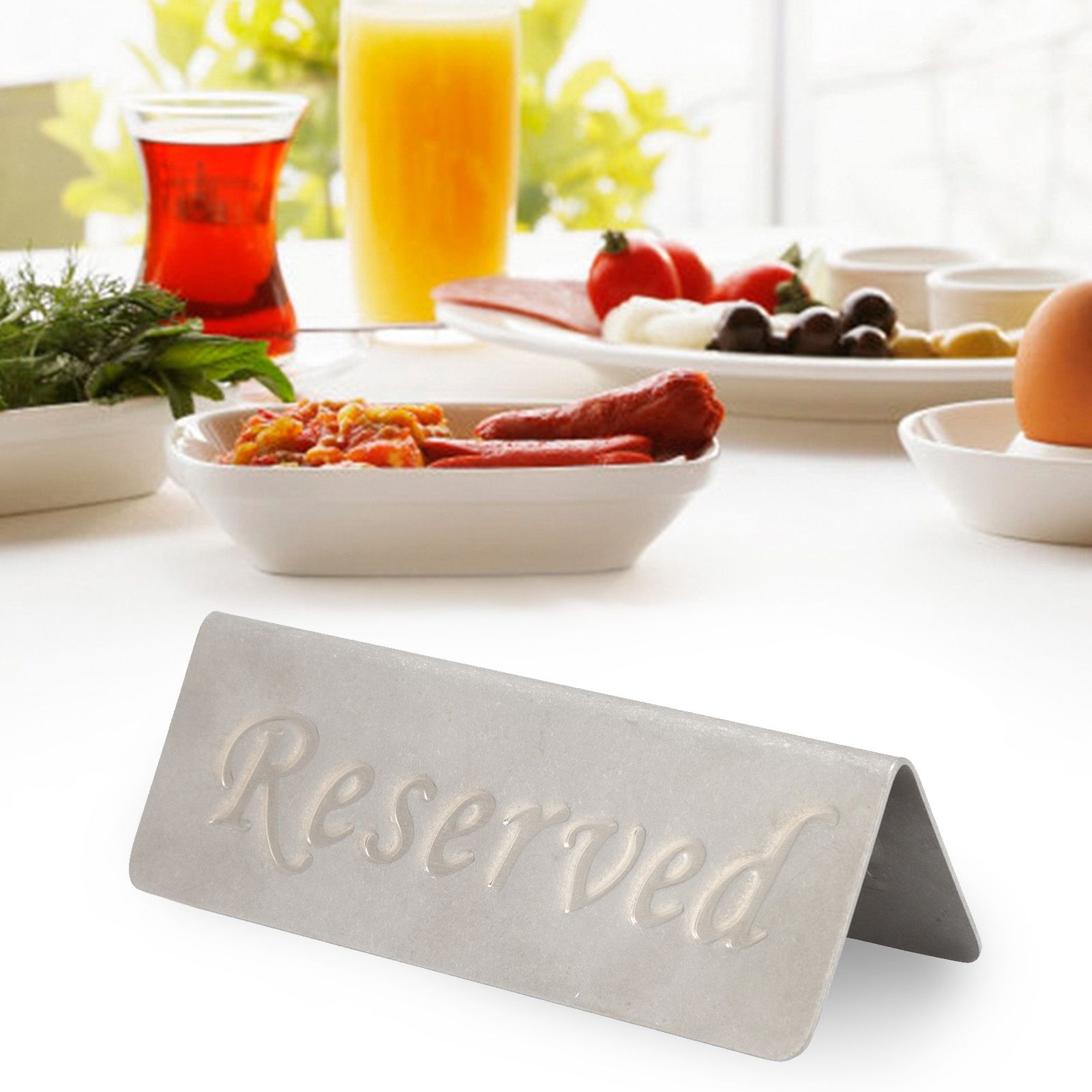 2Pcs Metal Stainless Steel Reserved Sign Double Sided Reserved Table Signs for view 11