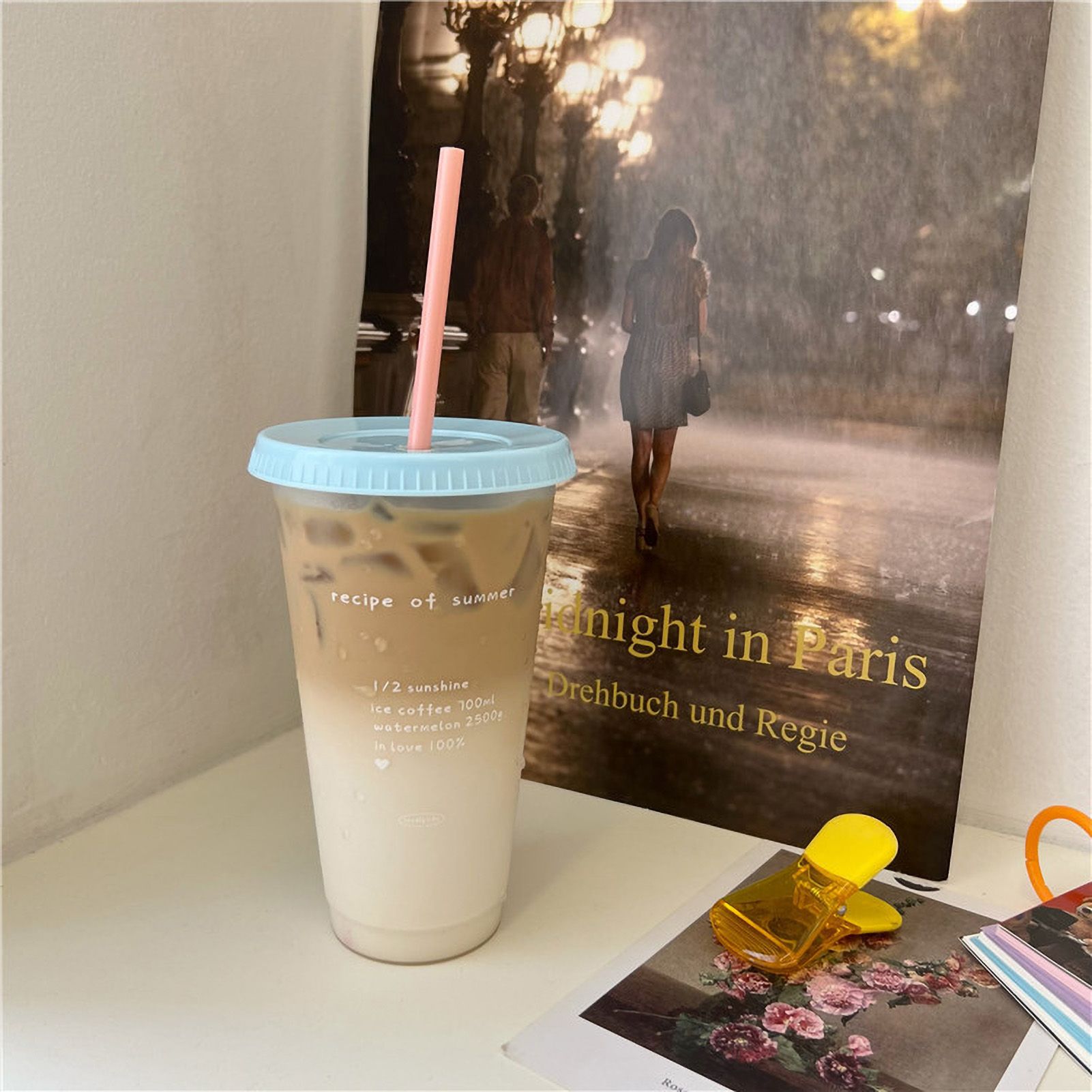 Plastic Coffee Cup Large Capacity Cute Water Cup With Straw Lid for Summer