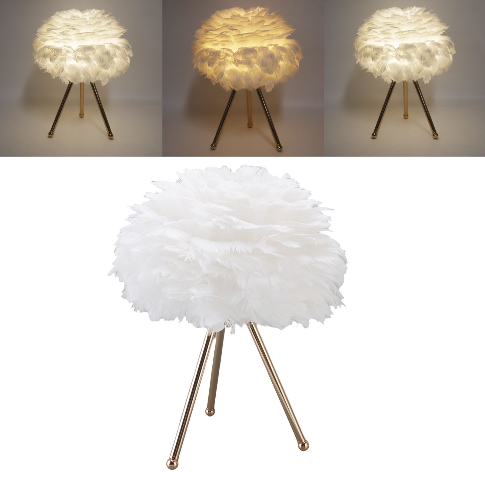 Feather Table Lamp Adjustable Color Brightness Rechargeable Touch Control view 10