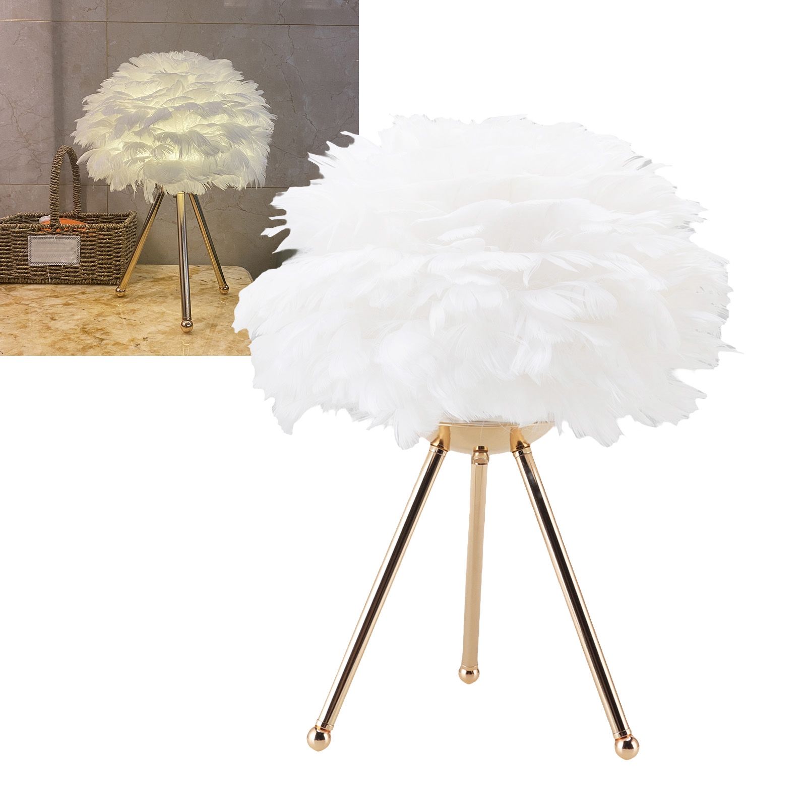 Feather Table Lamp Adjustable Color Brightness Rechargeable Touch Control view 11