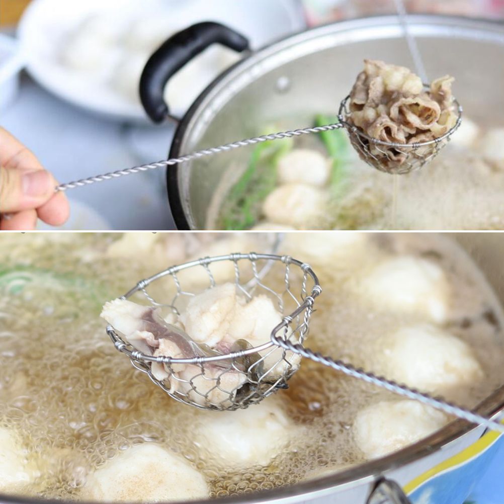 Fondue Sieve Stainless Steel Fondue Strainer with Long Handle Kitchen Colander view 5