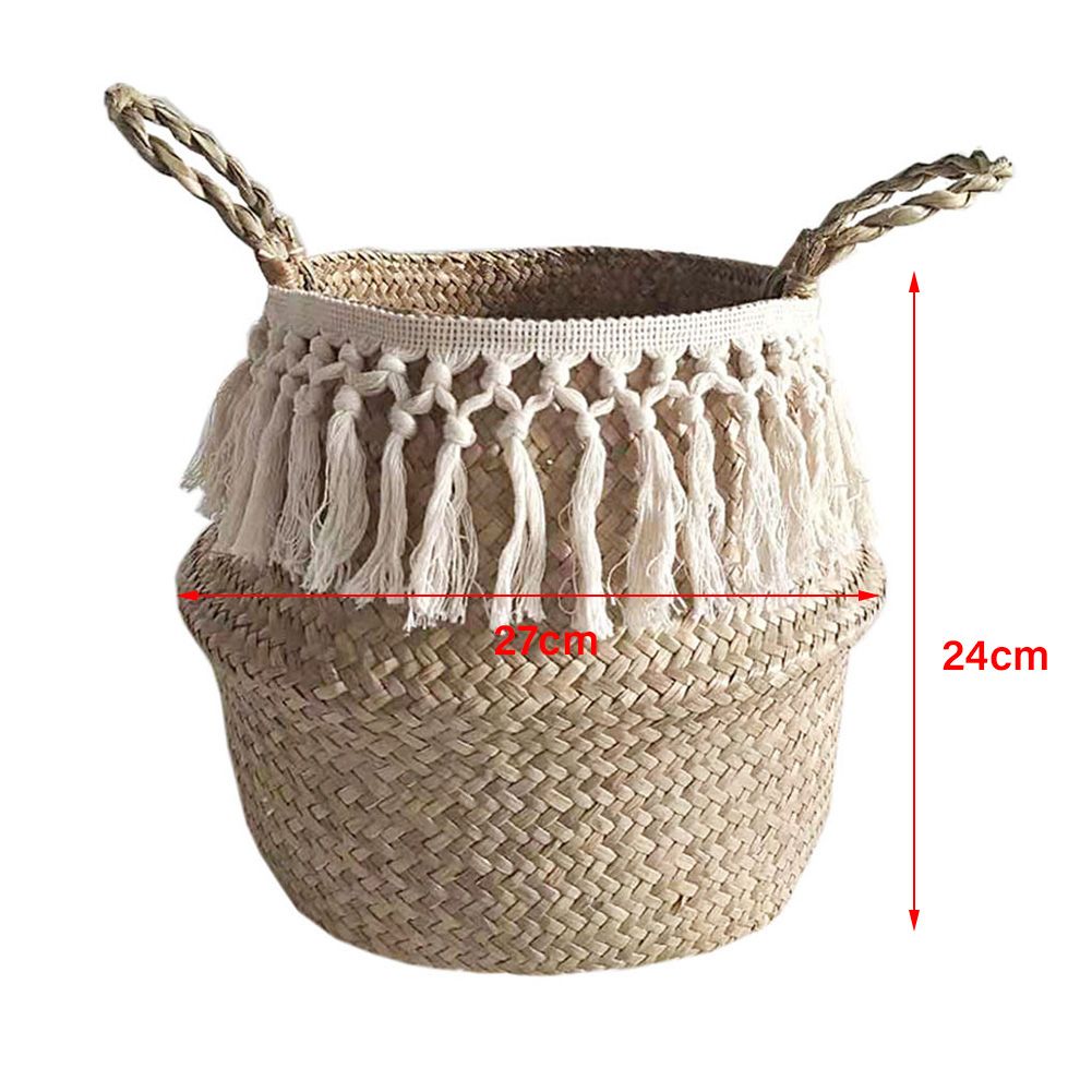 Natural Seagrass Storage Basket Foldable Woven Laundry Basket Handmade Straw view 2