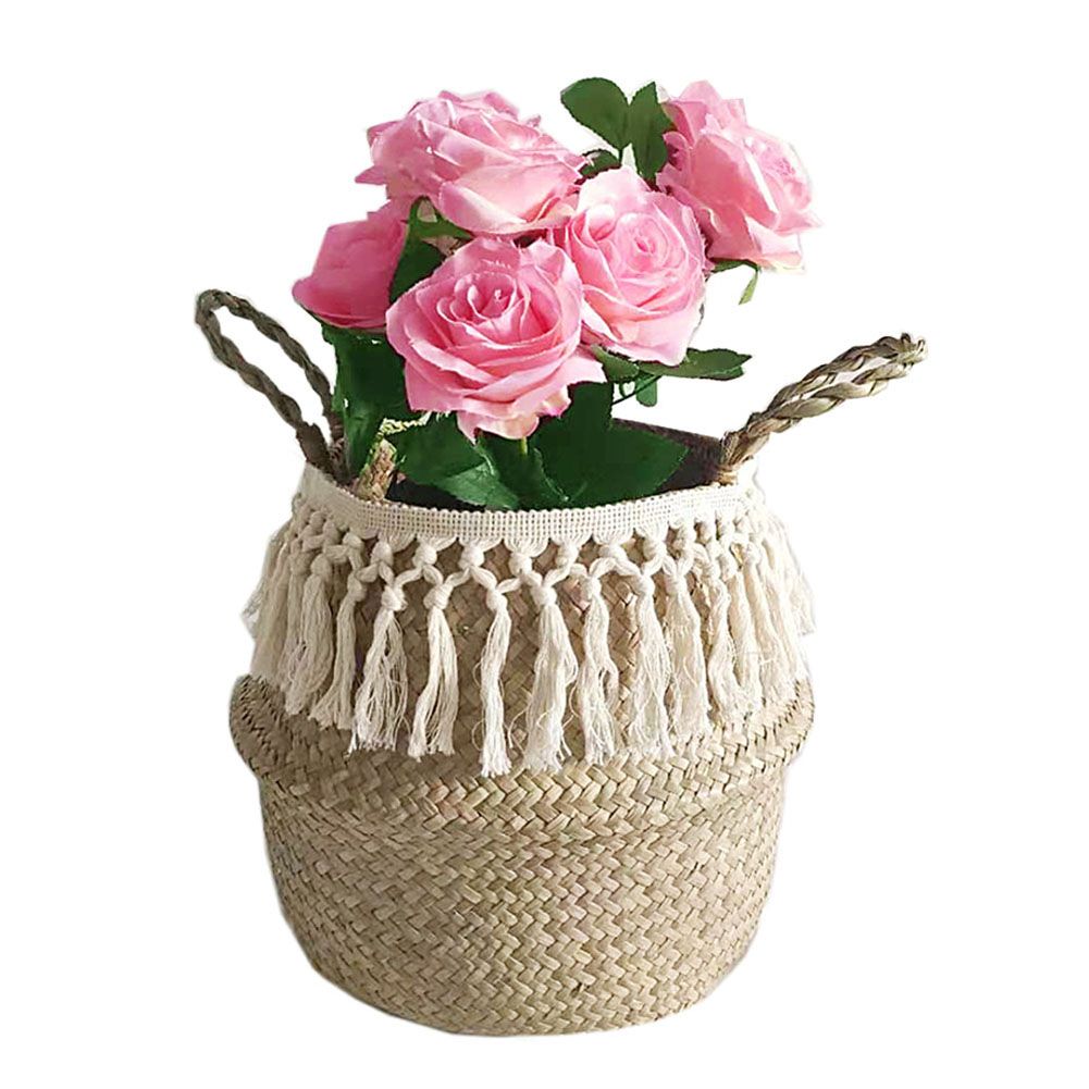Natural Seagrass Storage Basket Foldable Woven Laundry Basket Handmade Straw view 4