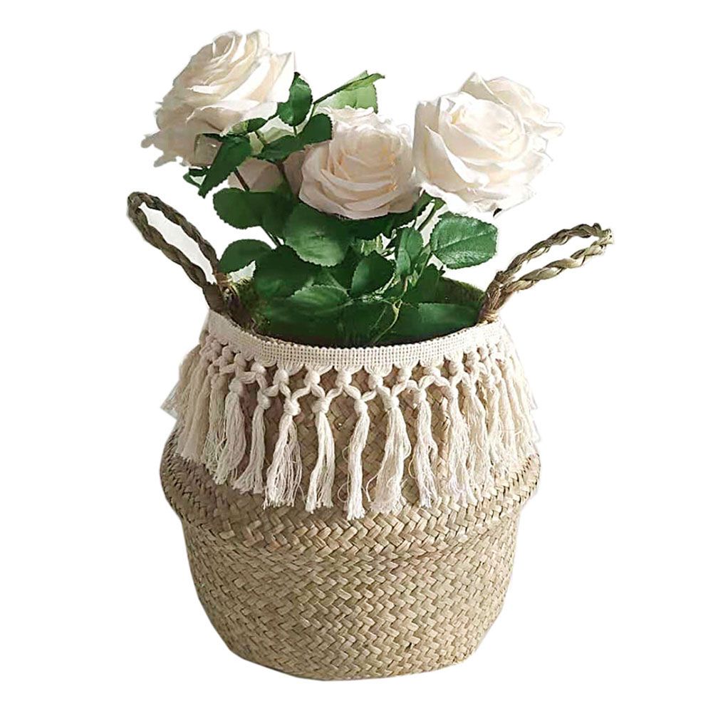 Natural Seagrass Storage Basket Foldable Woven Laundry Basket Handmade Straw view 5