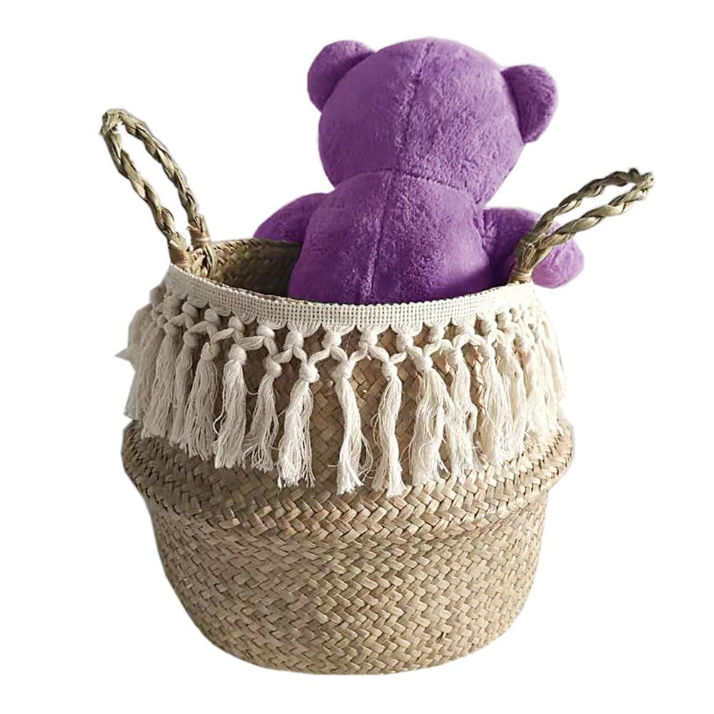 Natural Seagrass Storage Basket Foldable Woven Laundry Basket Handmade Straw view 3