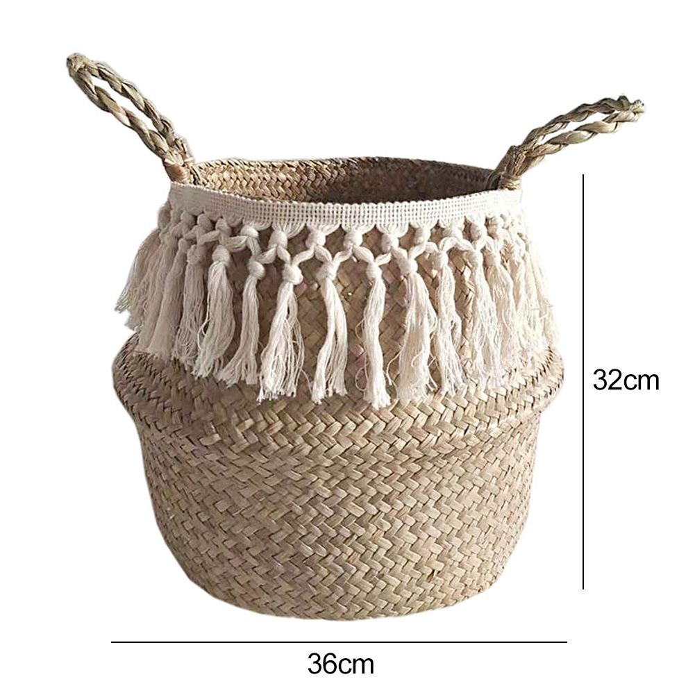 Natural Seagrass Storage Basket Foldable Woven Laundry Basket Handmade Straw view 6
