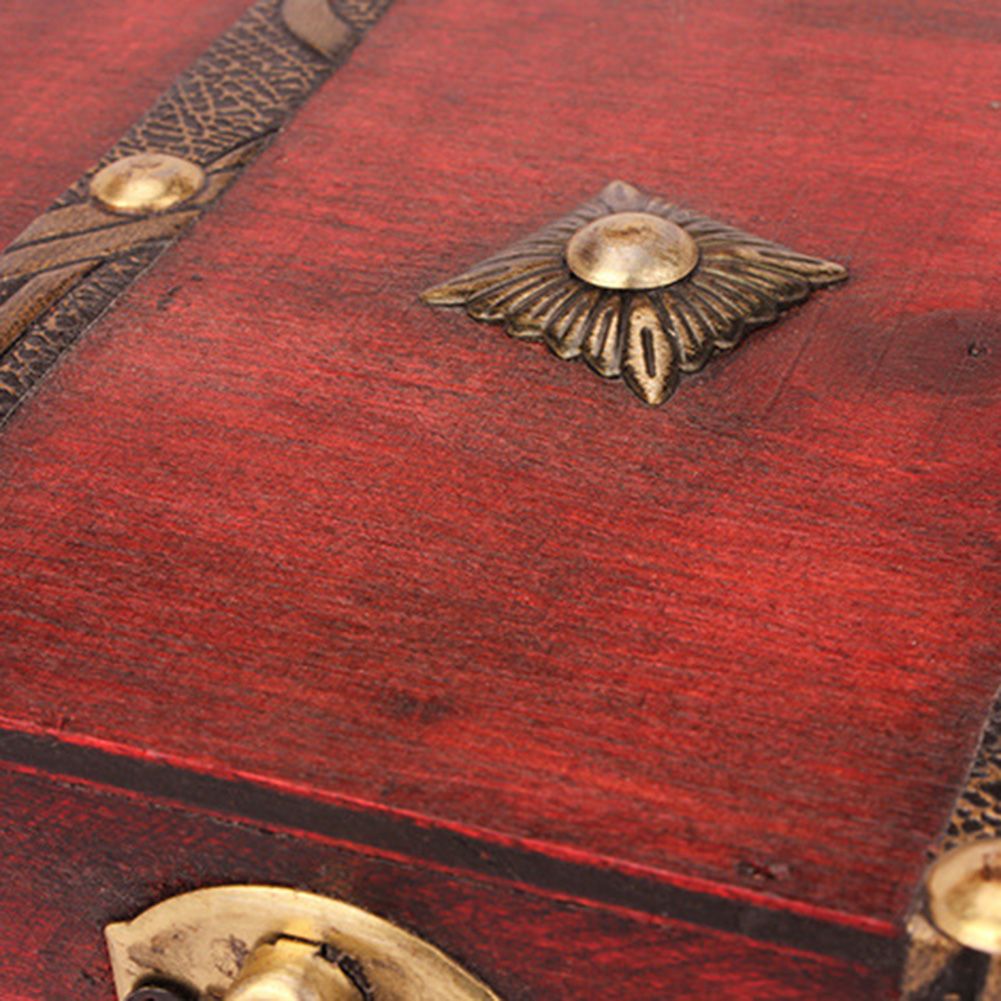 Small Vintage Wooden Printed Lock Jewelry Storage Box Necklace Treasure view 2