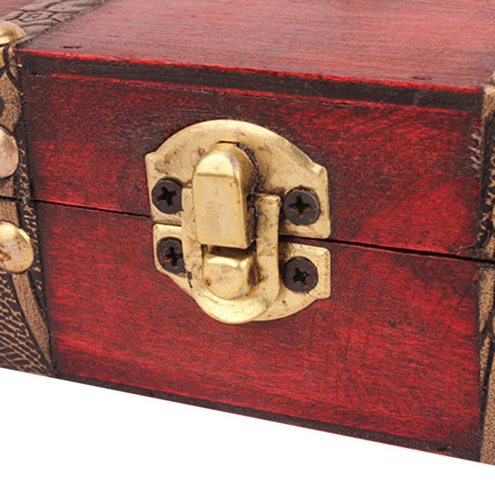 Small Vintage Wooden Printed Lock Jewelry Storage Box Necklace Treasure view 3