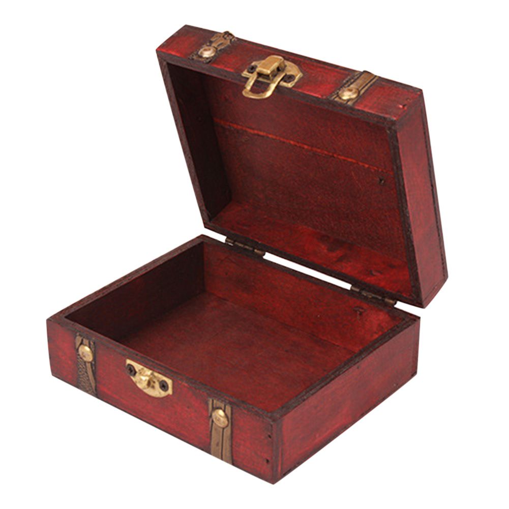 Small Vintage Wooden Printed Lock Jewelry Storage Box Necklace Treasure view 4