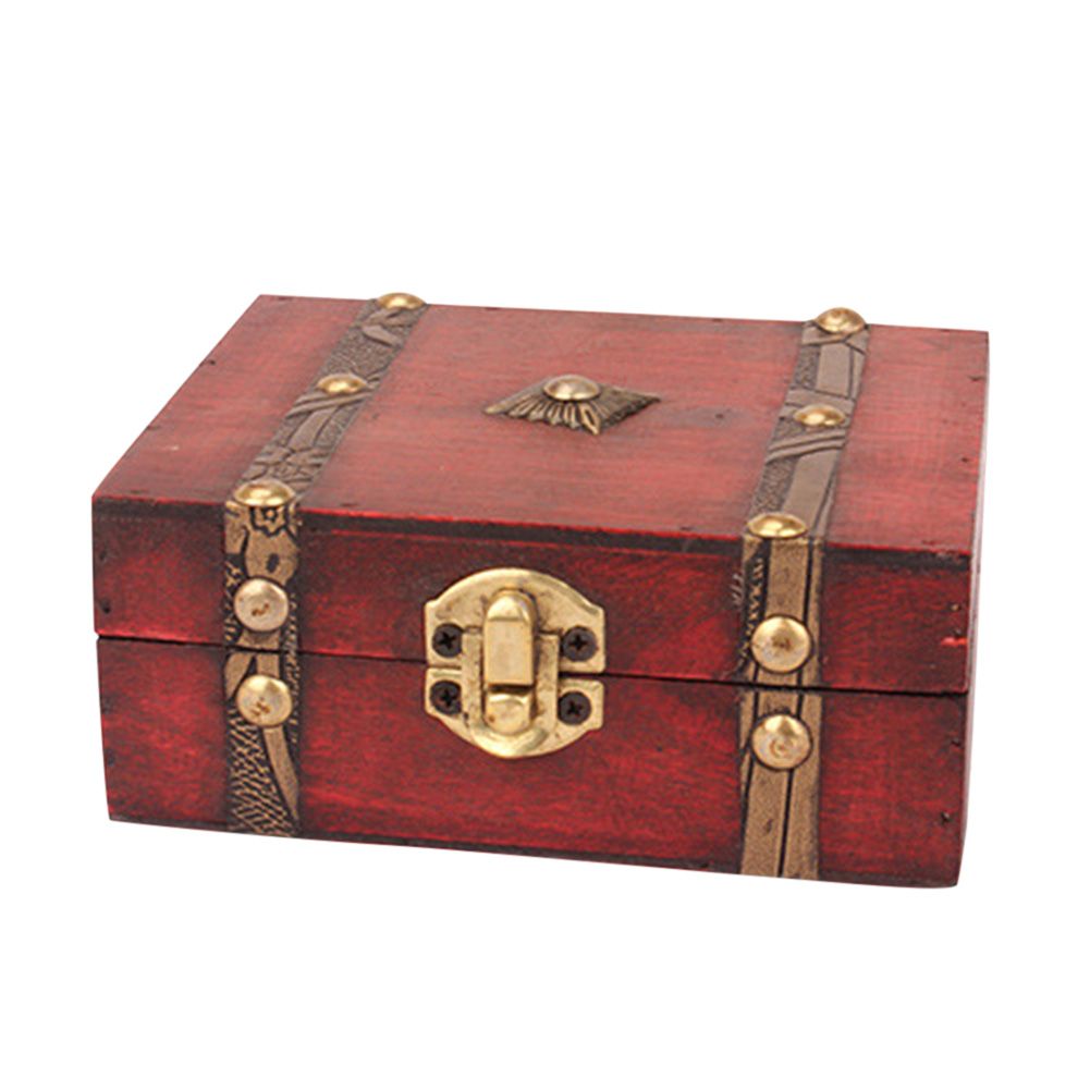 Small Vintage Wooden Printed Lock Jewelry Storage Box Necklace Treasure view 5