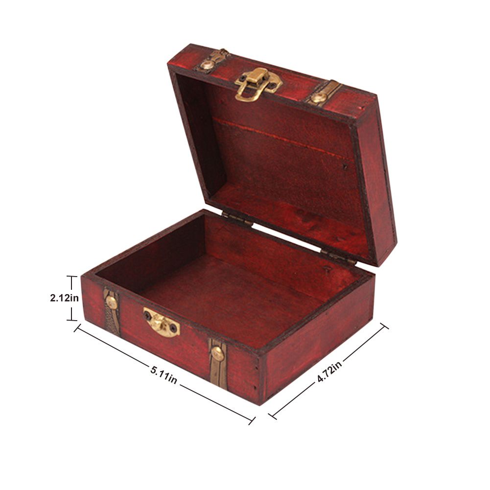 Small Vintage Wooden Printed Lock Jewelry Storage Box Necklace Treasure view 6