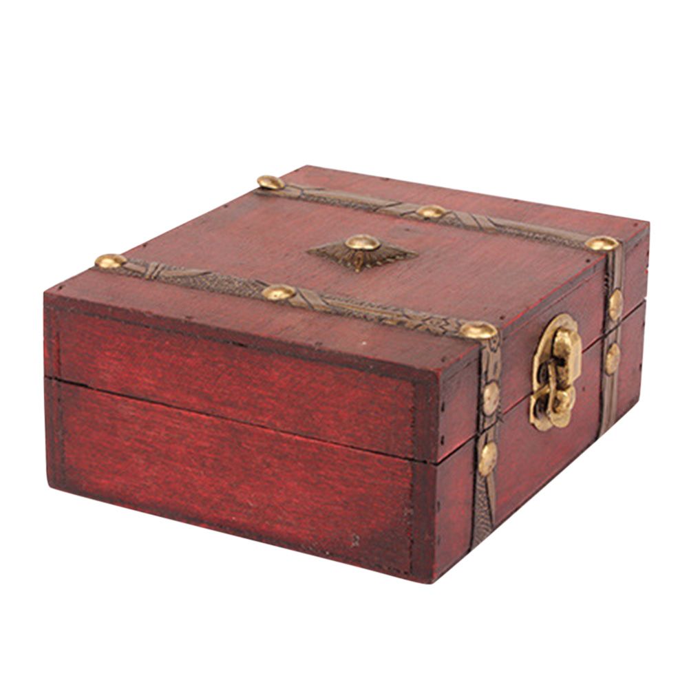 Small Vintage Wooden Printed Lock Jewelry Storage Box Necklace Treasure view 7