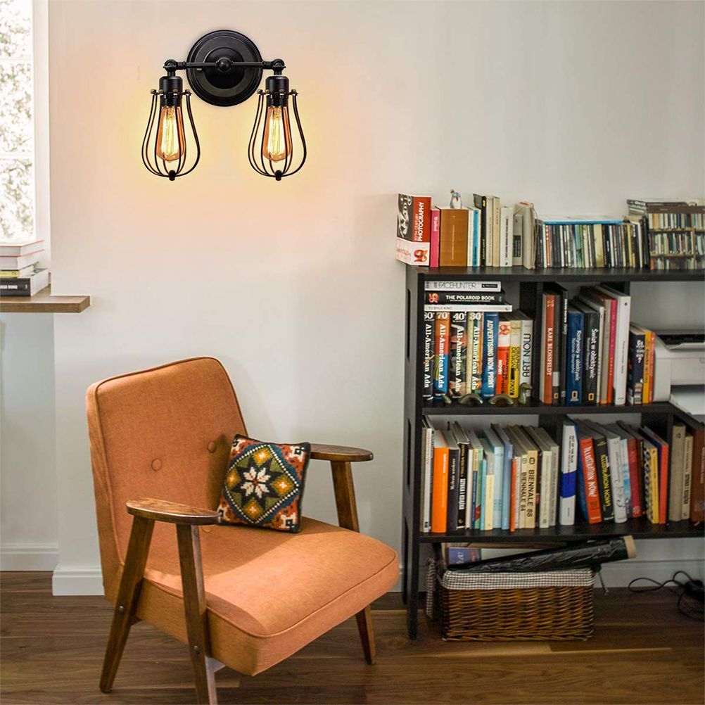 Double Head Wall Sconce Industrial Wire Cage Wall Light Vintage Style Wall Lamp view 7