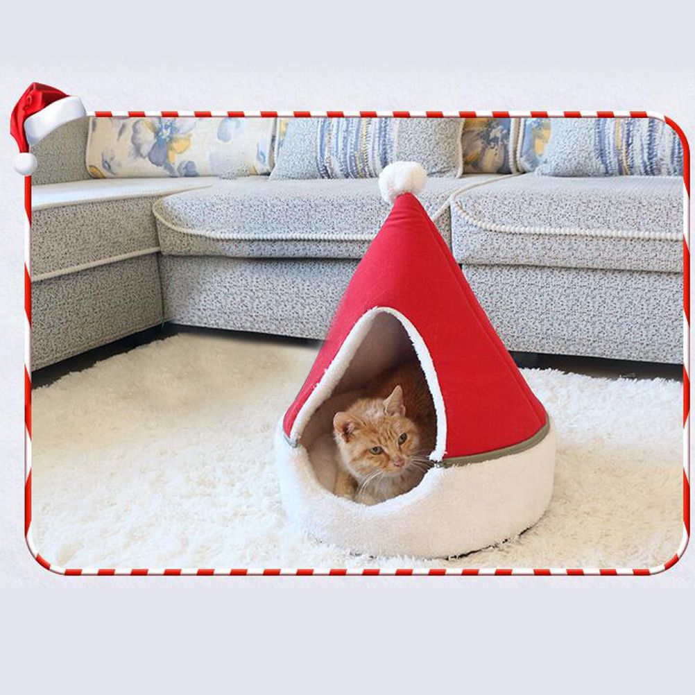 Cat Tent Cave Bed Christmas Tree Cat House Bed Comfortable Triangle Cat Bed view 8