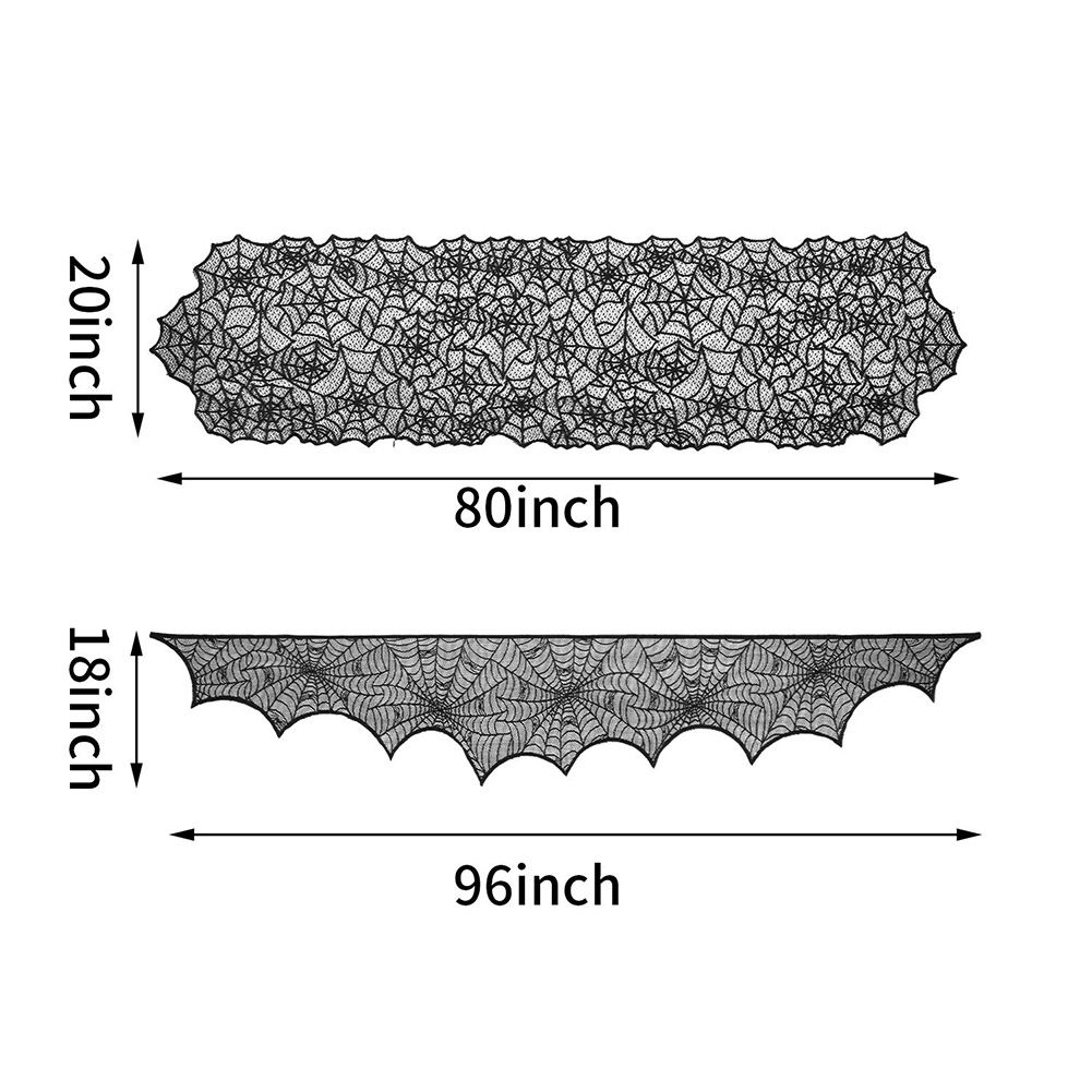 4PCS Halloween Tablecloth Bat Spider Webst Lace Cloth and Lamps Cover view 2