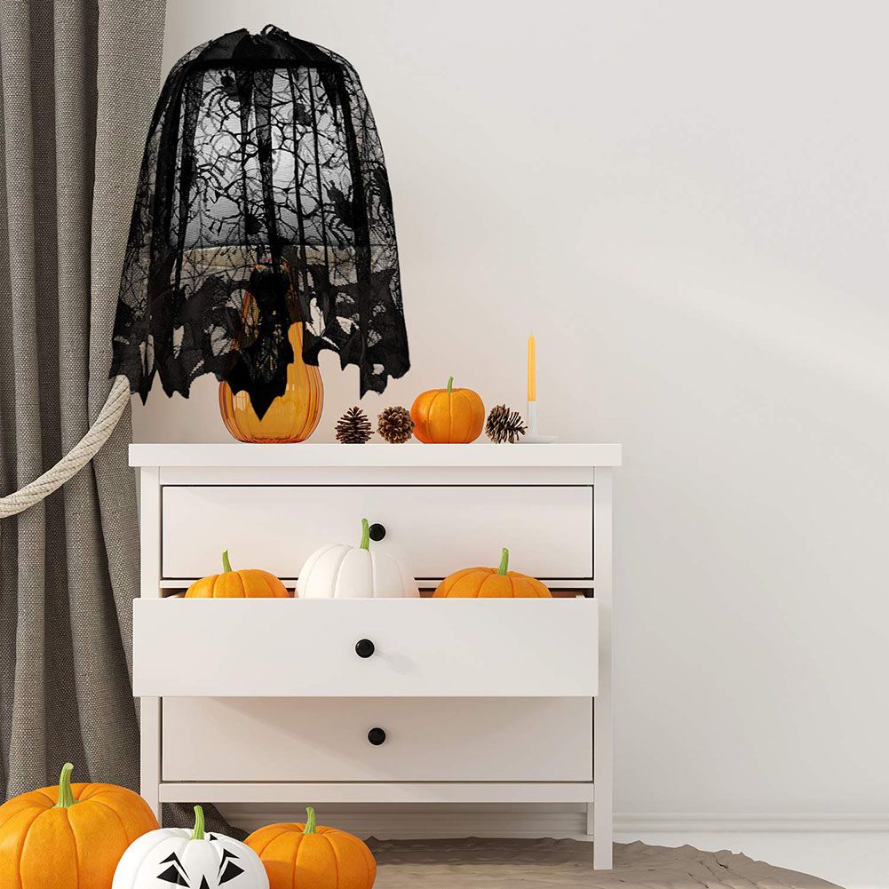 4PCS Halloween Tablecloth Bat Spider Webst Lace Cloth and Lamps Cover view 3