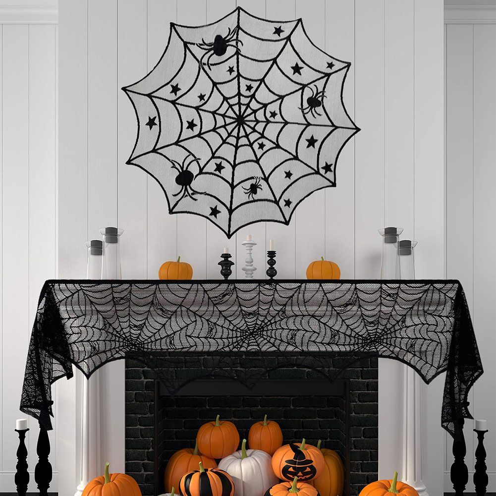 4PCS Halloween Tablecloth Bat Spider Webst Lace Cloth and Lamps Cover view 5