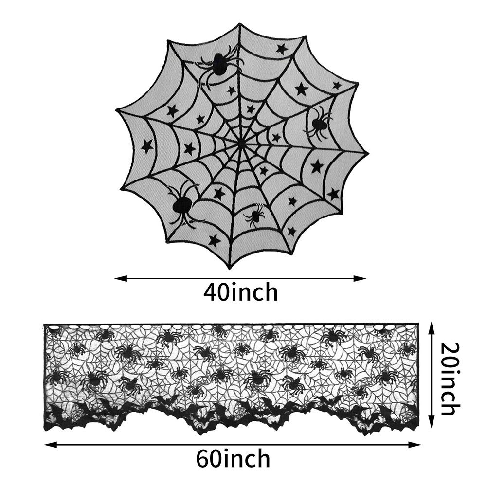 4PCS Halloween Tablecloth Bat Spider Webst Lace Cloth and Lamps Cover view 6