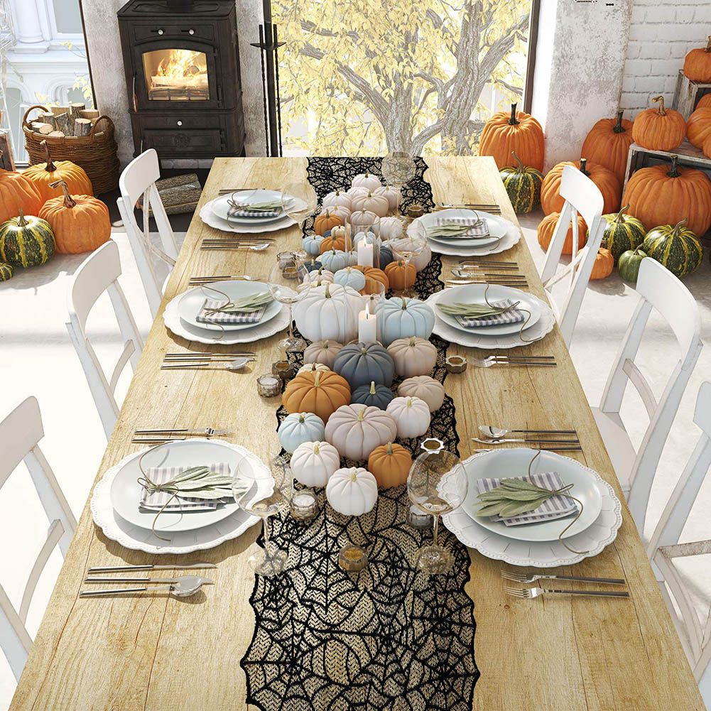 4PCS Halloween Tablecloth Bat Spider Webst Lace Cloth and Lamps Cover view 7