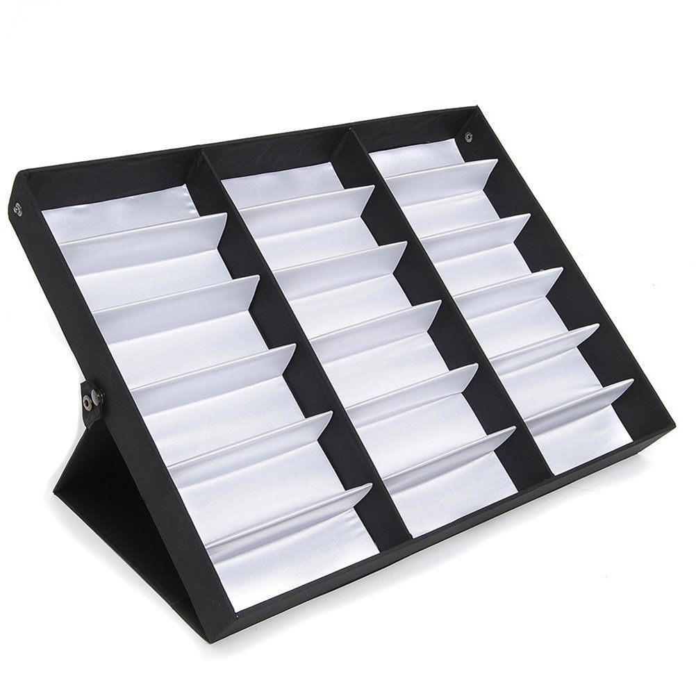 18 Grids PU Leather Eyeglass Glass Display Storage Cases Folding Cover