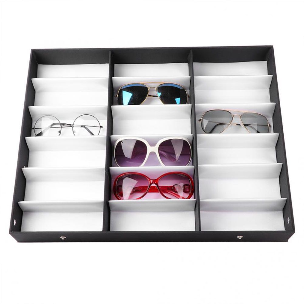 18 Grids PU Leather Eyeglass Glass Display Storage Cases Folding Cover view 4