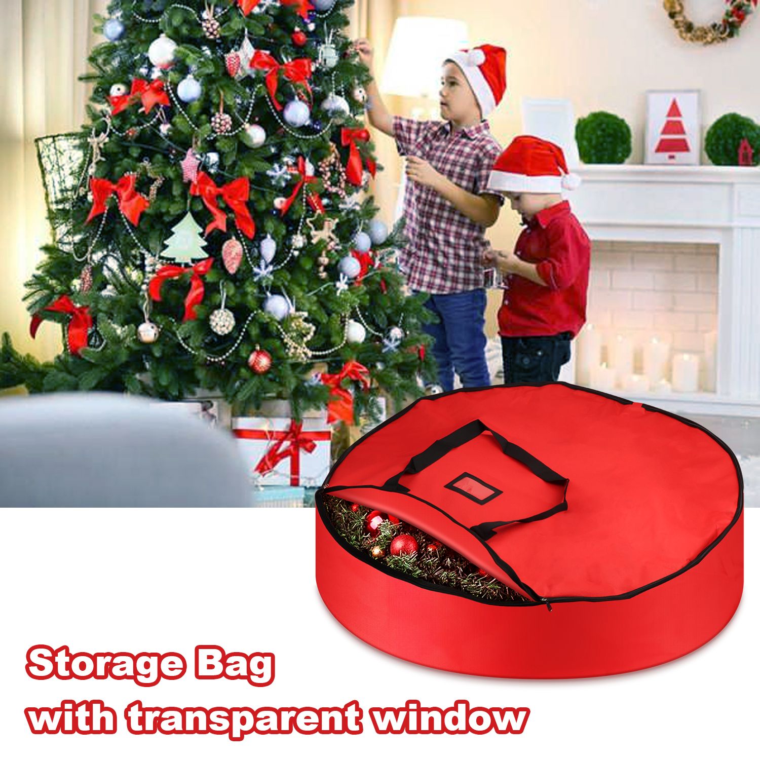 91x20cm Household Christmas Wreath Storage Bag with Handle Waterproof view 5