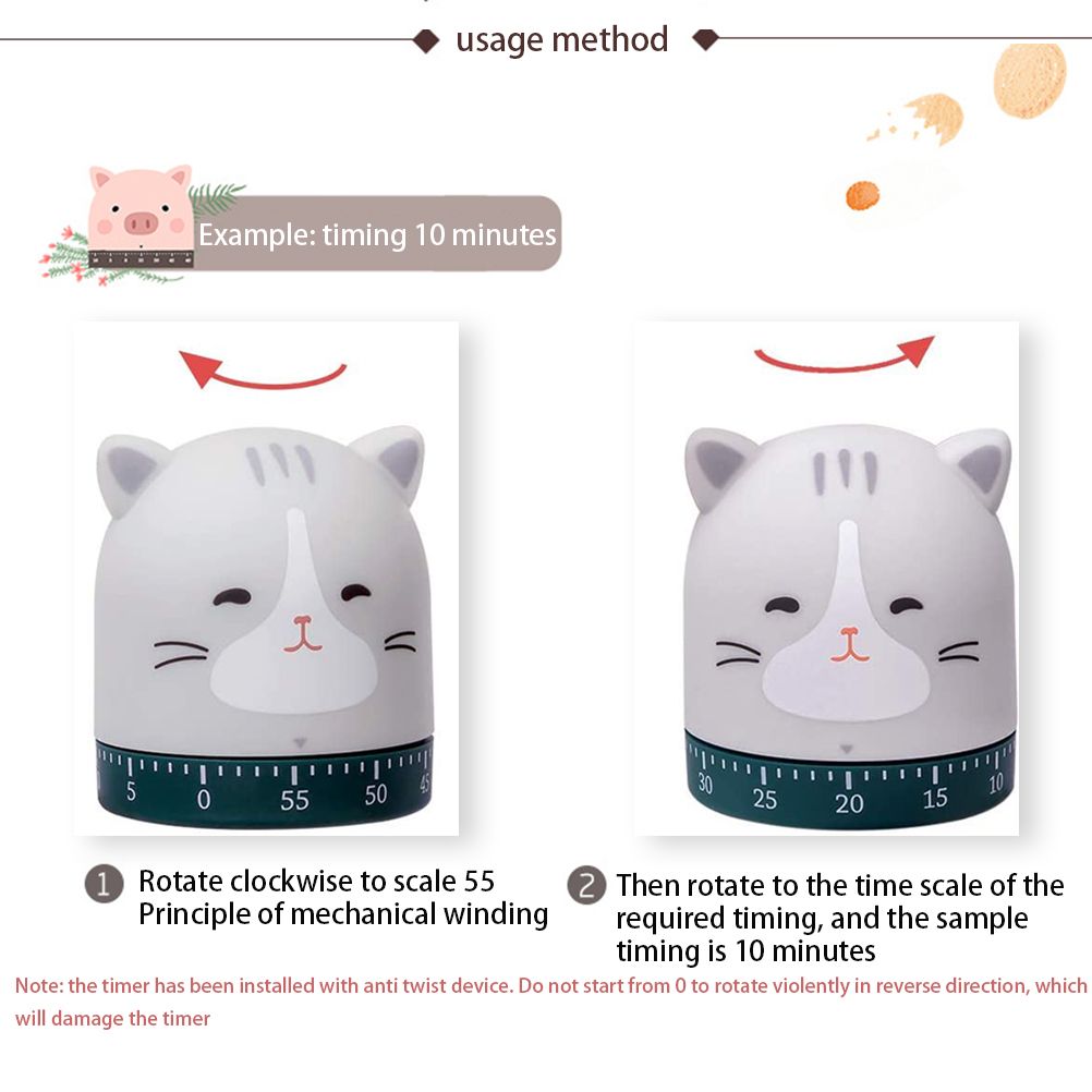 Cute Cat Timer Kitchen 60 Minutes Timer 360 Degree Rotating Timer for Baking view 3