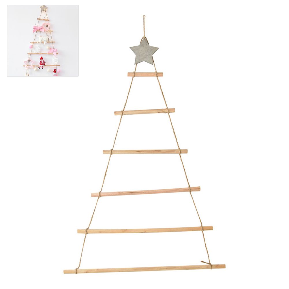 Wooden Hanging Ornaments with Star and Rope Decoration for Wall Christmas Tree view 2