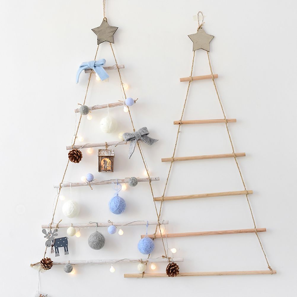 Wooden Hanging Ornaments with Star and Rope Decoration for Wall Christmas Tree view 2