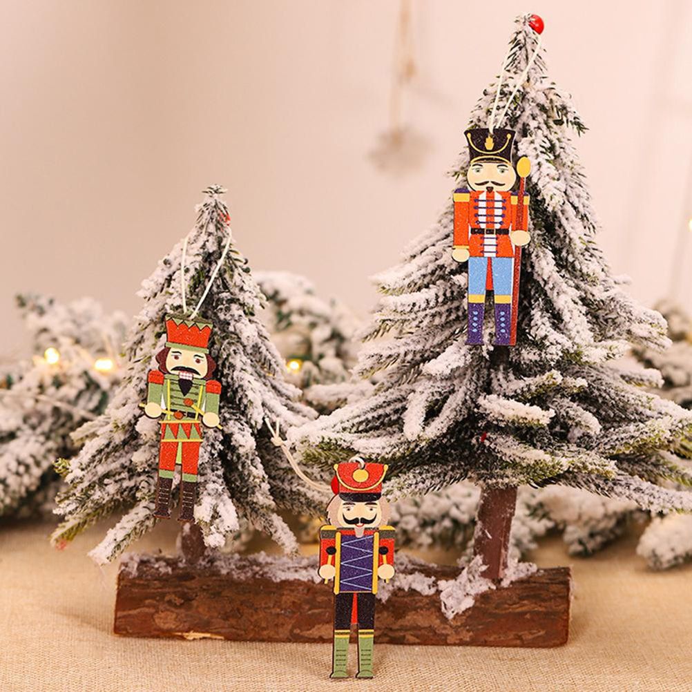 9Pcs Christmas Walnut Soldier Wooden Pendant Colorful Printed Wooden Pendant view 3