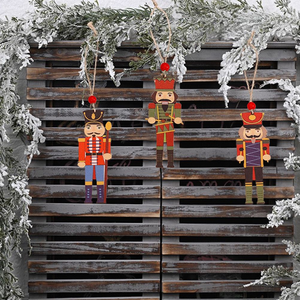 9Pcs Christmas Walnut Soldier Wooden Pendant Colorful Printed Wooden Pendant view 5