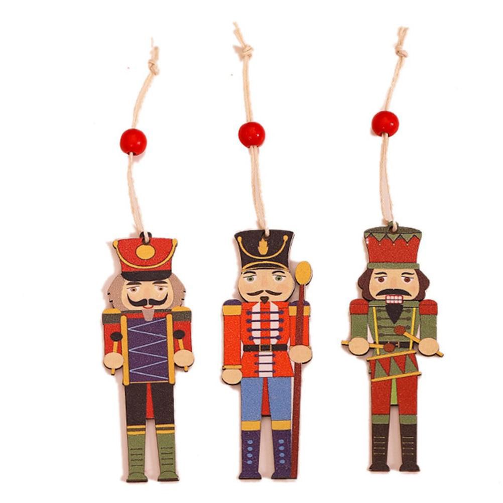 9Pcs Christmas Walnut Soldier Wooden Pendant Colorful Printed Wooden Pendant view 7