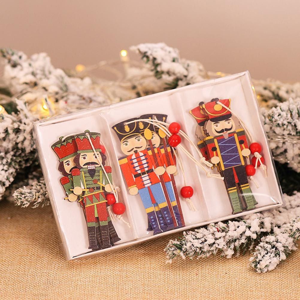 9Pcs Christmas Walnut Soldier Wooden Pendant Colorful Printed Wooden Pendant view 10