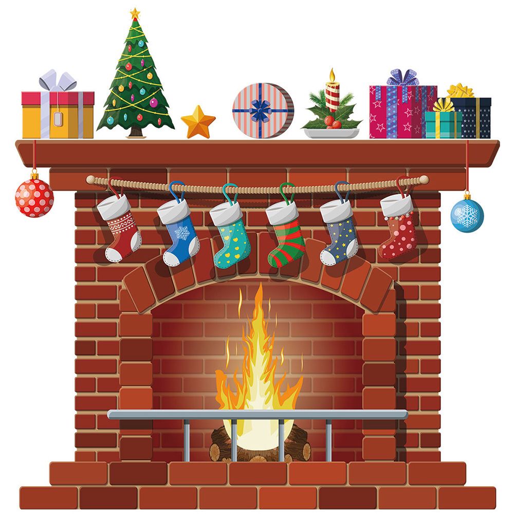 Christmas Fireplace Wall Decals DIY Home Decor Living Room Sticker Bedroom