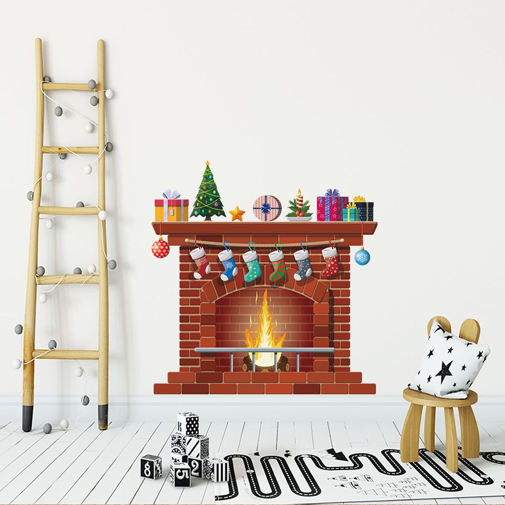 Christmas Fireplace Wall Decals DIY Home Decor Living Room Sticker Bedroom view 4