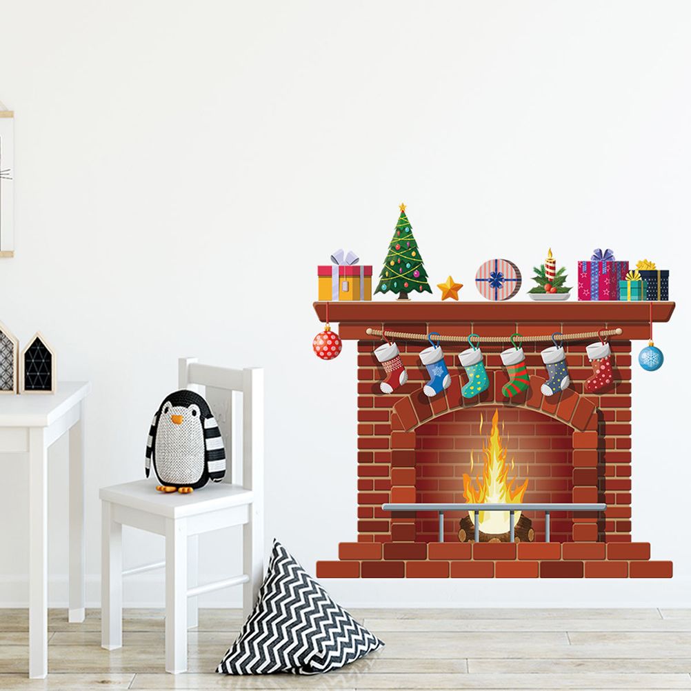 Christmas Fireplace Wall Decals DIY Home Decor Living Room Sticker Bedroom view 5