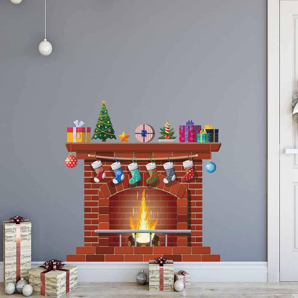 Christmas Fireplace Wall Decals DIY Home Decor Living Room Sticker Bedroom view 6