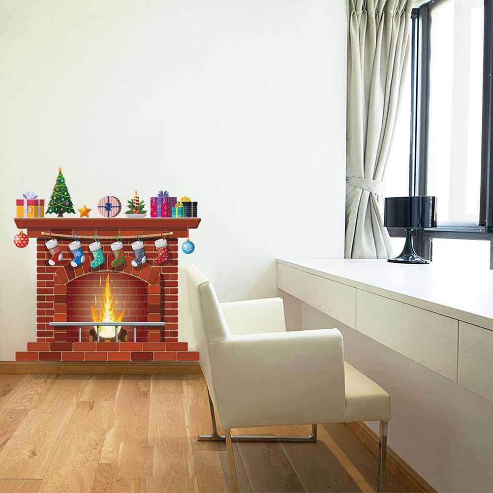 Christmas Fireplace Wall Decals DIY Home Decor Living Room Sticker Bedroom view 7