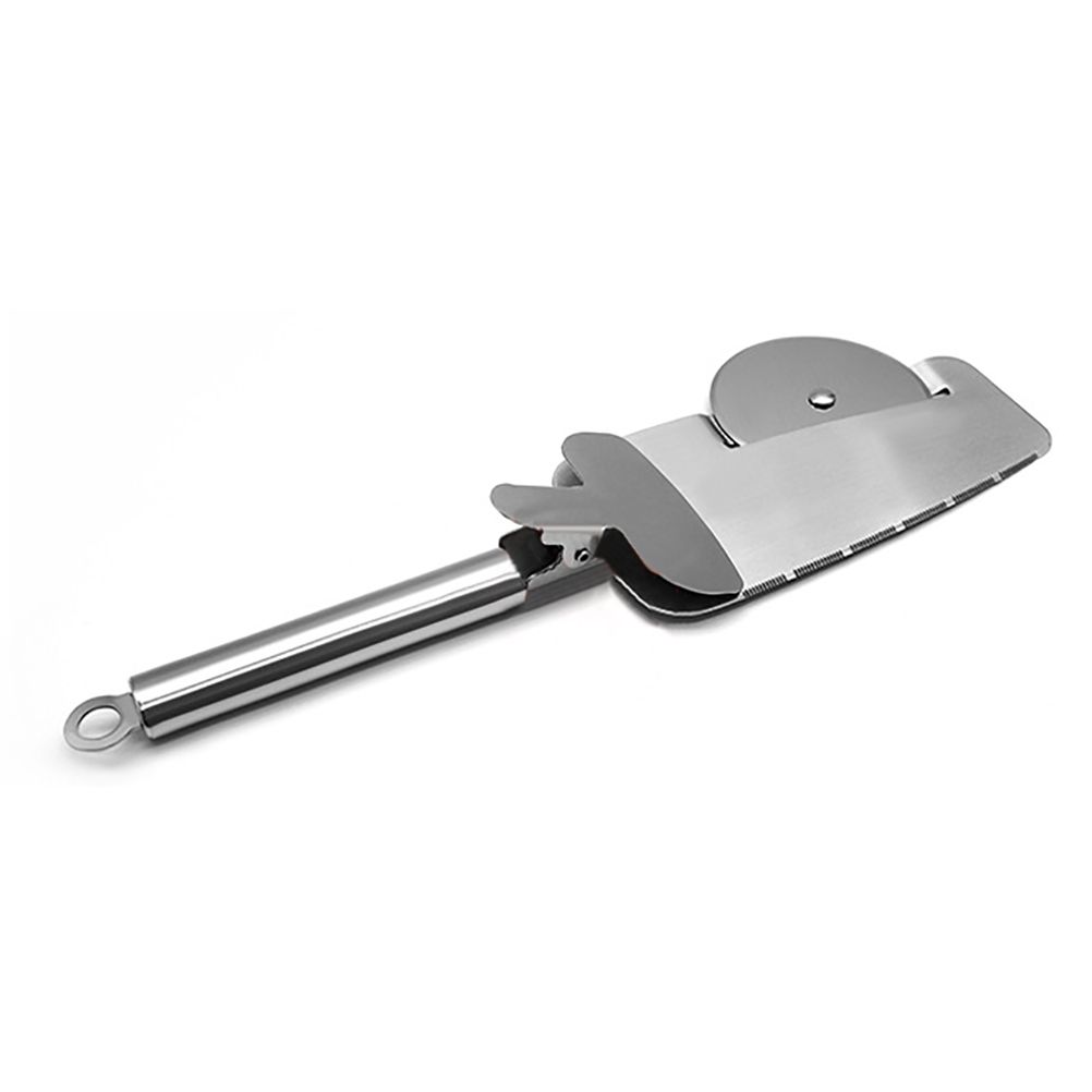 3 in 1 Pizza Cutter Wheel Serrated Edge Serving Spatula with Clip Stainless view 3