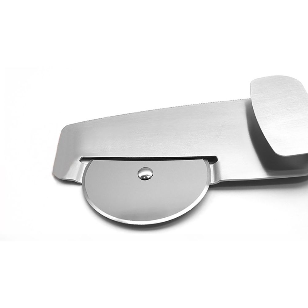 3 in 1 Pizza Cutter Wheel Serrated Edge Serving Spatula with Clip Stainless view 4