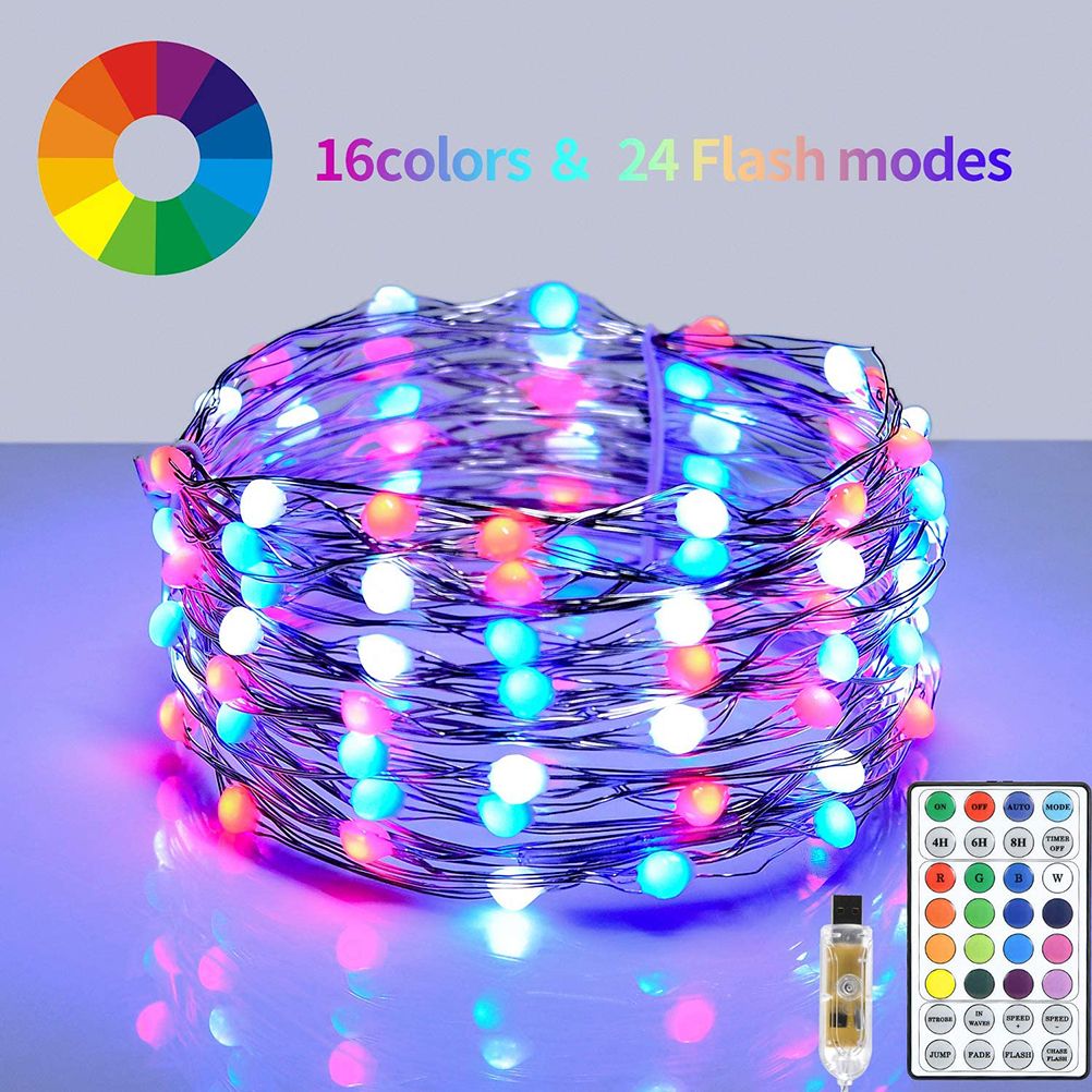 12M Fairy String Lights Remote Control RGB Colors 100 LED Bulbs Copper Wire view 4