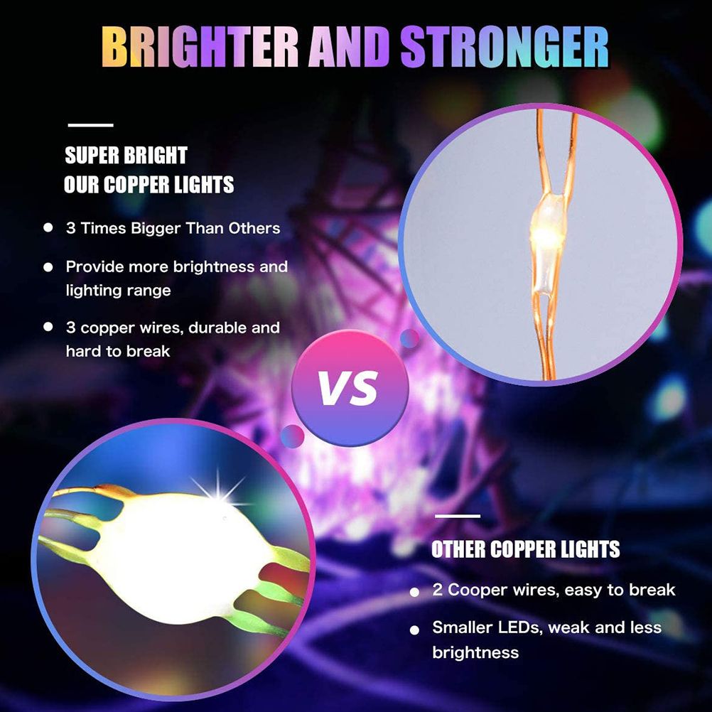 12M Fairy String Lights Remote Control RGB Colors 100 LED Bulbs Copper Wire view 7