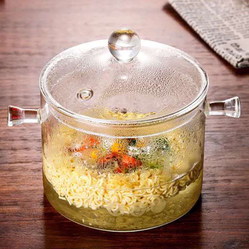 Glass Pasta Noodles Bowls Heat Resistant Glass Cooking Pot with Lid Sauce Pan view 5