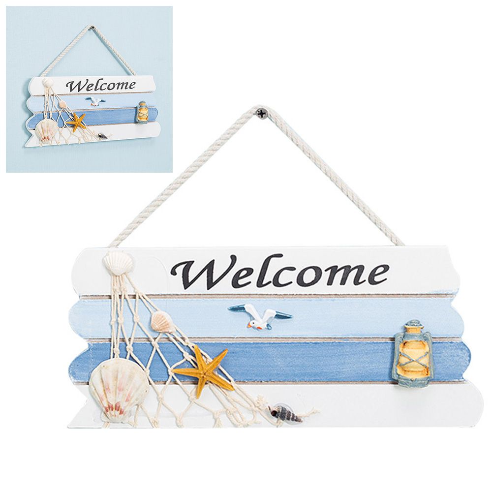 Wooden Mediterranean Ocean Nautical Welcome Sign with Star Fishes Shell for