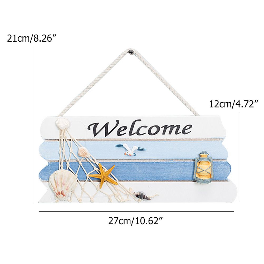 Wooden Mediterranean Ocean Nautical Welcome Sign with Star Fishes Shell for view 2